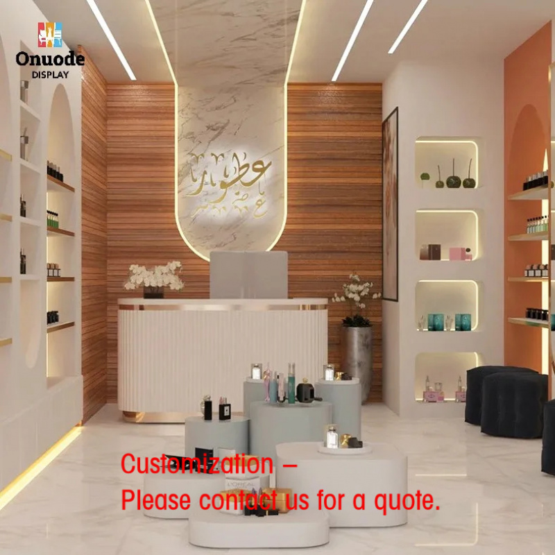 Perfume Fragrance Details - custom.Luxury Perfume Kiosk Design with Gold
